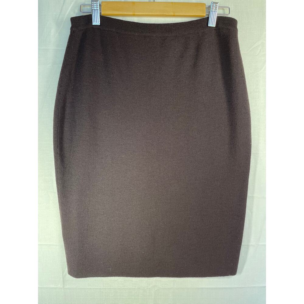 EILEEN FISHER 100% Wool Knit Skirt Chocolate Brown Size S Quiet Luxury Pencil - Picture 3 of 8